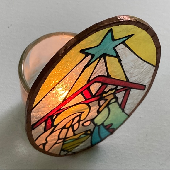 Vintage Stained Glass Nativity Candle Holder - Picture 4 of 11